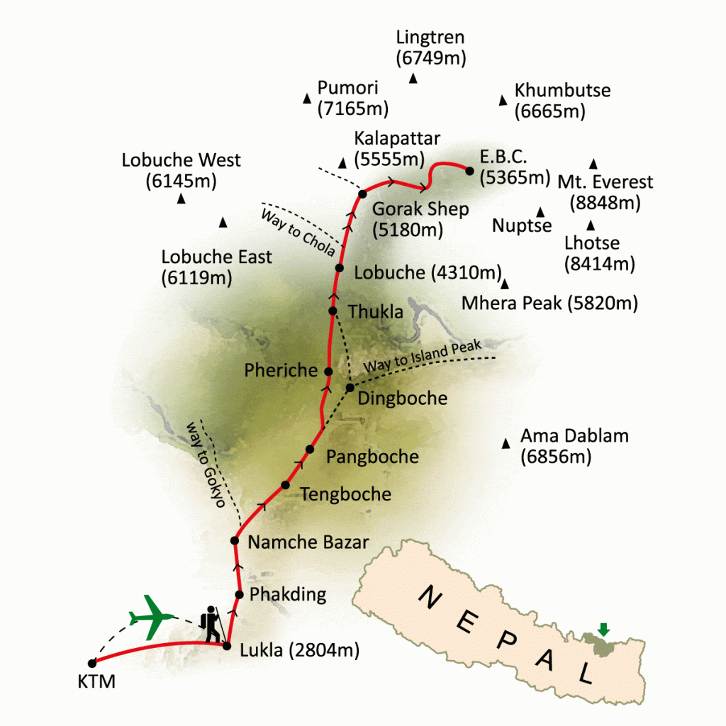 Routemap Everest Base Camp trek